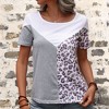 Anna-Kaci Women's Short Sleeve Color Block Leopard Print Patchwork Casual T-Shirt - 2 of 4
