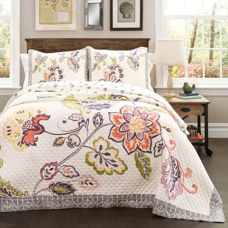 Aster Quilt Coral/ Navy 3 Piece Set - Lush Décor, 1 of 10