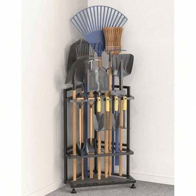 Garden Organizer Corner Metal Yard Storage Rack Heavy Duty Steel Long - Handled Tools Rakes Brooms