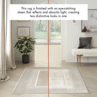 Ivory Geometric 9' x 12' Synthetic Washable Rug