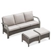 POCASSY 3 PCS Patio Sofa Set with Ottoman, Patio Furniture Set with Metal Armrest, All Weather Wicker and Olefin Cushion Cover, High Back Sofa Couch - 2 of 4