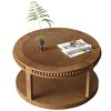 INFURNIC Coffee Tables 31.5 Inch Round Solid Wood Coffee Table with Two Tier Design and Sturdy Legs for Living Room, Brown, 31.5"*31.5"*17.72" - 4 of 4