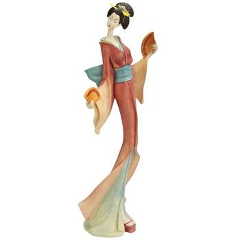 Design Toscano Japanese Inspired Maiko Geisha Fan Dancer Statues, Oyuki - Multicolored
