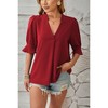 Womens V Neck Blouse with Lantern Elbow Sleeve Collarless Boluses Flowy Peplum Tunic Blouse - 3 of 4
