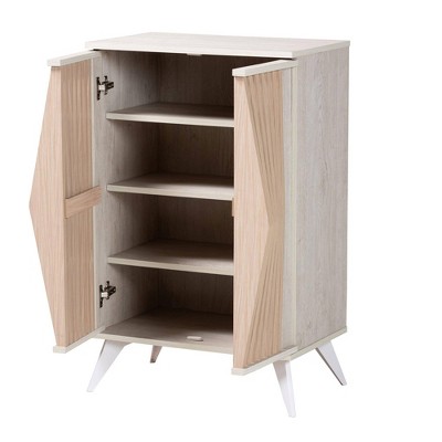 Simona Light Gray and Brown Wood Mid-Century Accent Cabinet
