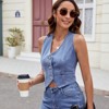 Womens Denim Vest Sleeveless V neck Jean Suit Waistcoat Vest Cropped Tank Tops Summer Casual Button Down Jackets - 3 of 4