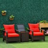 Outsunny 3 Piece Patio Furniture Set, PE Rattan Wicker Storage Table and Chairs w/ Tufted Cushions - 2 of 4