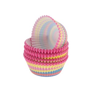 Unique Bargains Rainbow Circle Print Disposable Baking Cups Greaseproof Paper Multicolor 1.97"x1.18" 100 Pcs - 1 of 4