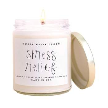 Sweet Water Decor Stress Relief Script 9oz Clear Jar Candle