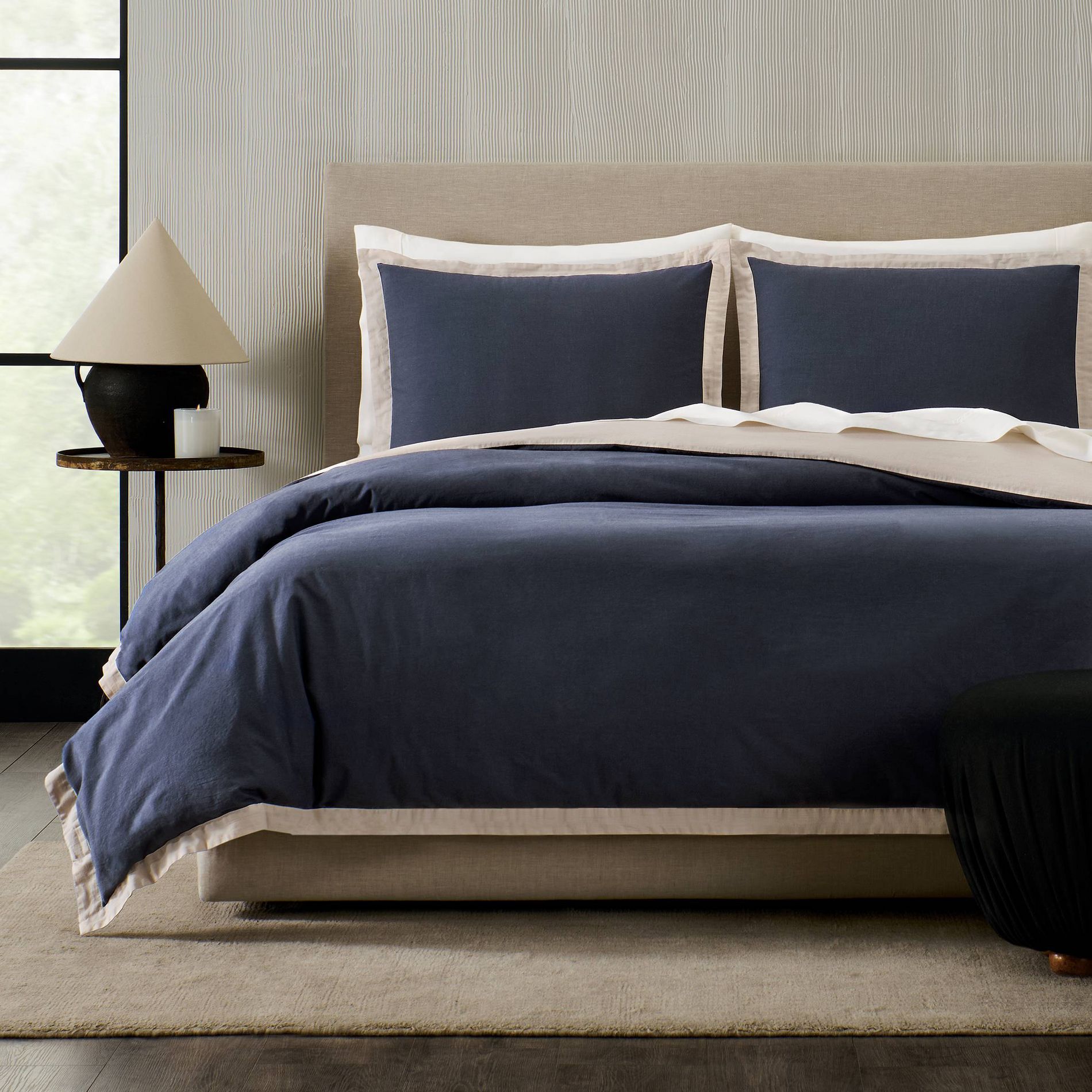 Jeremiah Brent Home 3pc Contrast Border Cotton Slub Reversible Duvet Set