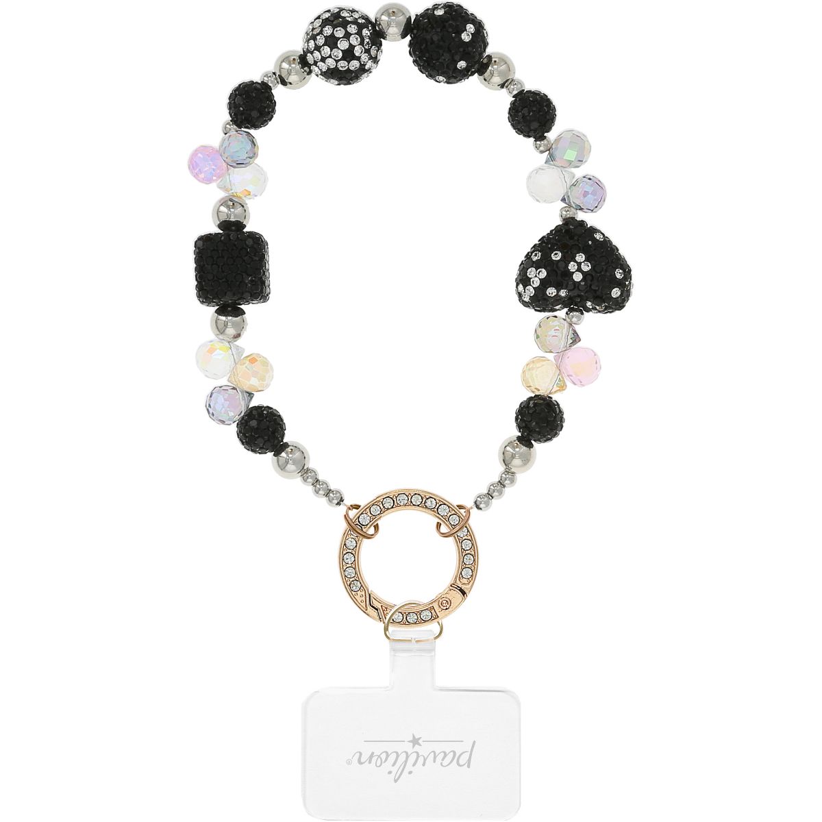 Pavilion Gift Company - Black Crystal Wristlet - Beaded Hands-Free Gold Wrist Strap - Cell Phone Accessories