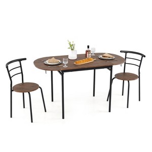 Tangkula 3 Pcs Foldable Dining Table Set w/ 2 Chairs Industrial Oval Corner Dining Set - 1 of 4