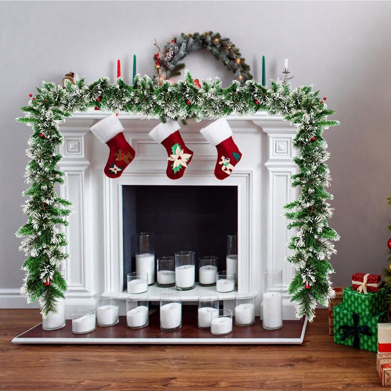 Costway 9ft Pre-lit Christmas Garland w/ Snow Flocked Tips Red Berries 50 Lights & Timer, 3 of 11