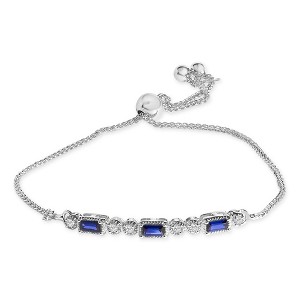 .925 Sterling Silver Created Blue Sapphire and White Sapphire Bolo Bracelet - 1 of 4