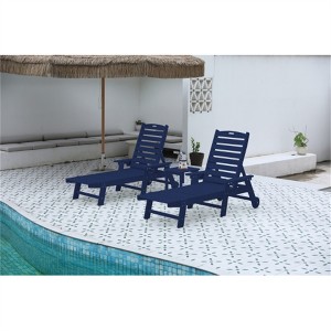 SKRAN Lounge Chair with Side Table,Set of 3 Chaise Lounge Chair Set with 5 Positions,Wheels & Cup Holder(Navy Blue,2 Lounge chairs+1 Table) - 1 of 4