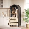 70" Arched Kitchen Pantry Cabinet, Freestanding Cupboard Storage Cabinet with Glass Doors & 3 Drawers, Versatile Coffee Bar Cabinet for Living Room - 2 of 4