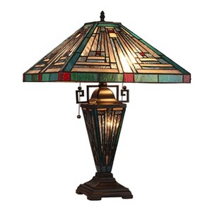 Chloe Lighting Innes Mission Tiffany-Style Blackish Bronze 3 Light Double Lit Table Lamp 16" Wide - 1 of 4