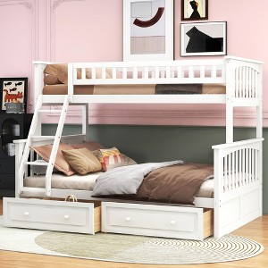 Twin over Full Bunk Bed Convertible Beds with Drawers and Guardrails - ModernLuxe - 1 of 4