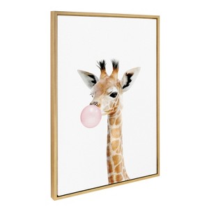 Kate and Laurel Sylvie Bubble Gum Giraffe Framed Canvas by Amy Peterson Art Studio - 1 of 3