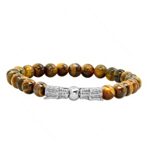 Steeltime Men's tiger eye beads and stainless steel dragon head stretch bracelet - 1 of 3