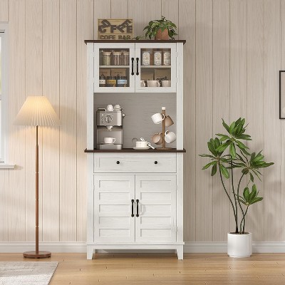 72" Tall Pantry Cabinet with Doors & Drawer, Farmhouse Storage Cabinet with Adjustable Shelves, For Dining Room, Living Room