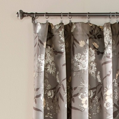 Gray Floral Blackout Polyester Rod Pocket Window Panel Set