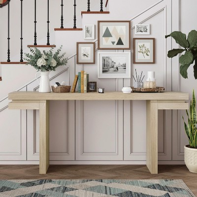 Homy Casa Rectangular Console Table with Minimalist Wood Base for Entryway or Living Room, Natural Oak