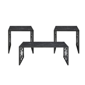 Vynxaria Series 24 in. Black Square Glass End Table with Marble-Print Tempered Glass Top and Metal Base - 1 of 4