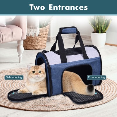 Dark Blue Soft-Sided Airline Approved Pet Carrier with Mesh Ventilation