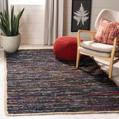 Coastal Charm Black Cotton Handwoven Ikat Area Rug - 5' x 8'