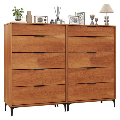 Tangkula 2PCS 5-Drawer Dresser w/ Interlock System Metal Support Legs & Anti-tipping Kit
