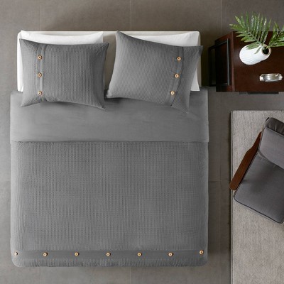3pc Full/Queen Lucina Cotton Waffle Weave Duvet Cover Set Gray