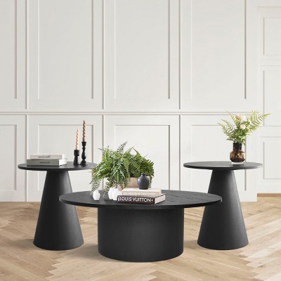 Dwen 3 Piece Coffee Table And End Tables with Grain Paper Round Top Pedestal Coffee, Console, and End Table Set-Maison Boucle
