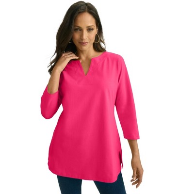 Jessica London Women's Plus Size Stretch Cotton Notch Neck Tunic