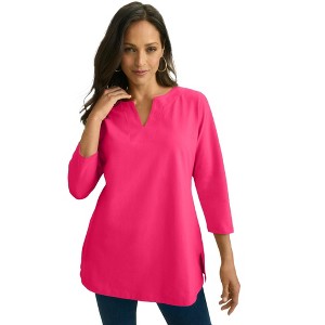 Jessica London Women's Plus Size Stretch Cotton Notch Neck Tunic - 1 of 4