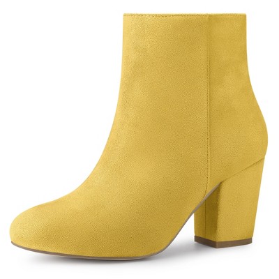 Allegra K Women's Round Toe Side Zip Chunky Heel Ankle Boots