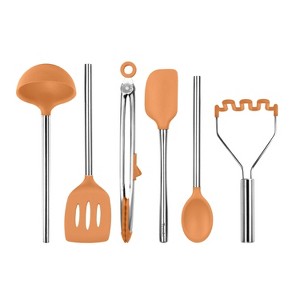 Tovolo 6pc Silicone and Stainless Kitchen Utensil Set Apricot Orange: Cooking Utensils for Adults, Hand Wash - 1 of 4