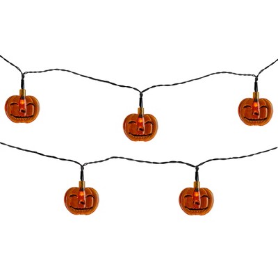 Northlight 10ct Orange Battery Operated Jack O' Lantern LED Mini Halloween Lights - 6ft Black Wire