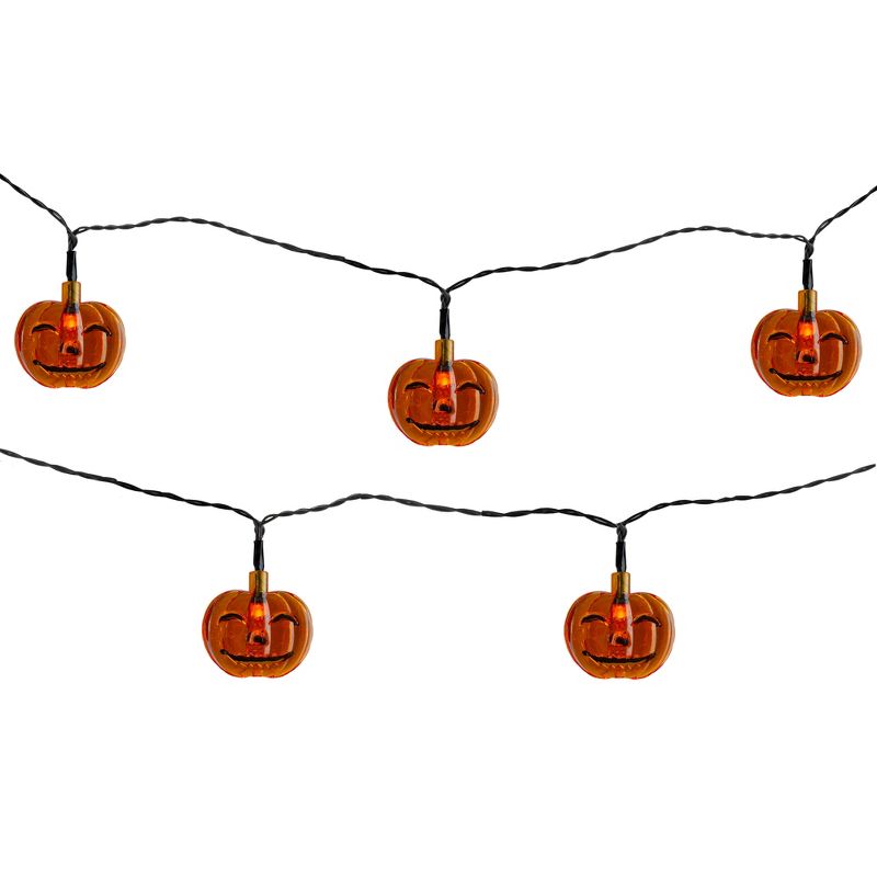 Northlight 10ct Orange Battery Operated Jack O' Lantern LED Mini Halloween Lights - 6ft Black Wire, 1 of 3