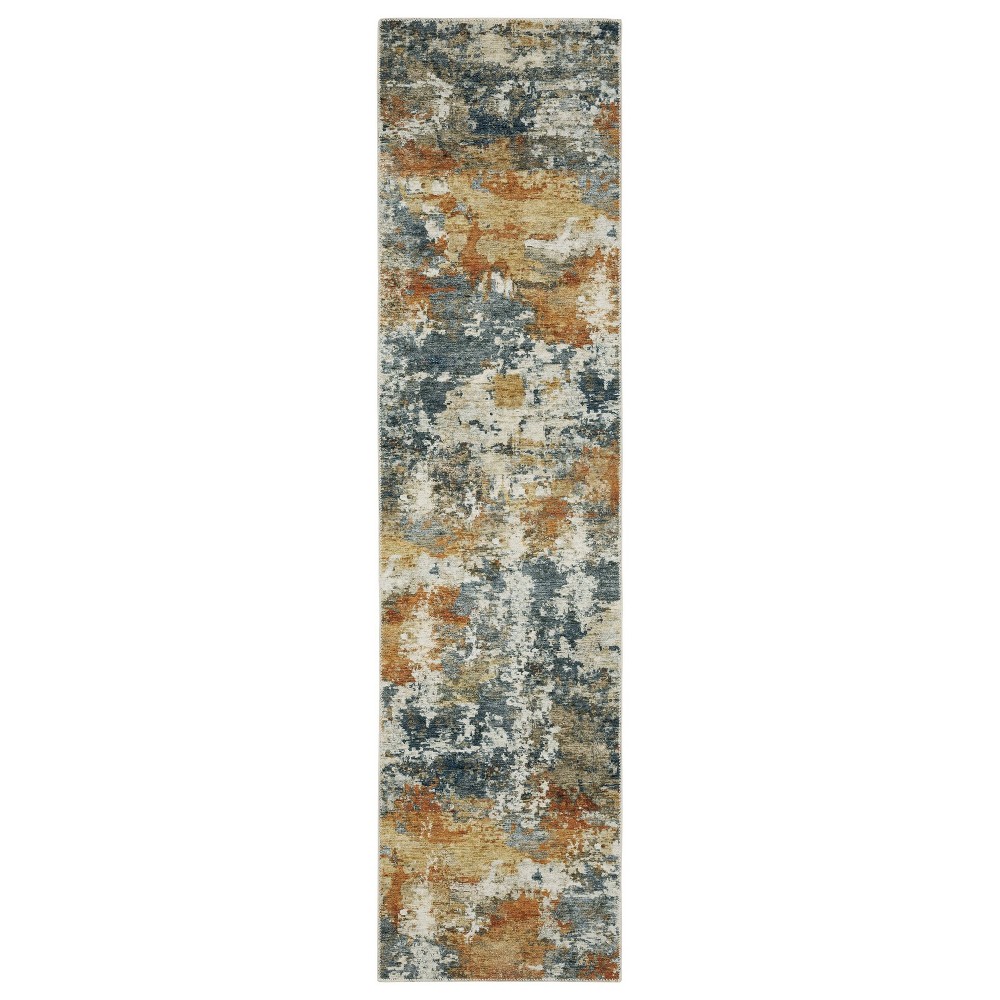  Micah Washable Contemporary Abstract Indoor Area Rug Orange/Blue