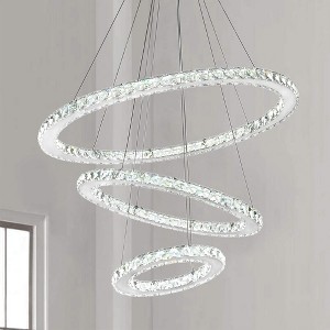 Siljoy Modern Crystal Chandeliers for High Ceilings, Led Pendant Light Fixture 3 Colors Adjustable, Gold Chandelier for Foyer Staircase - 1 of 4