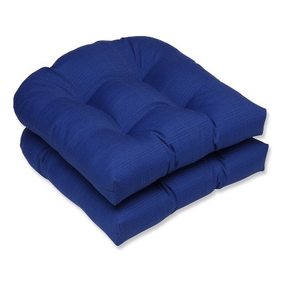 Outdoor 2-Piece Wicker Seat Cushion Set - Navy Fresco Solid - Pillow Perfect: Weather-Resistant, Tufted