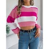 Women's Striped Cropped Sweater with Long Puff Sleeves, Crew Neck Ribbed Knit Pullover for Casual Daily Wear - 3 of 4