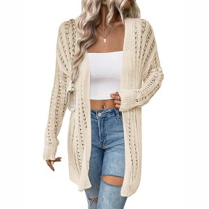 Womens Above Knee Cardigan Fall Sweater Open Front Ribbed Long Sleeve Lightweight Sweater Longline Cardigan - 1 of 4