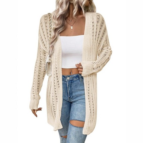 Womens Above Knee Cardigan Fall Sweater Open Front Ribbed Long Sleeve Lightweight Sweater Longline Cardigan - image 1 of 4