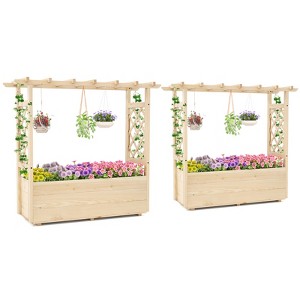 Tangkula 2PCS Wooden Raised Garden Bed/ Lattice Trellises Hanging Roof Drainage Outdoor - 1 of 4