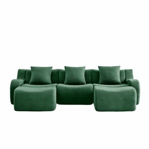 Aukfa Modular Teddy Fabric Sofa,Convertible Modular Sectional Sofa Set , 3-Seats with 1/2/3 Ottoman Soft Boneless Design for Living Room - 1 of 4