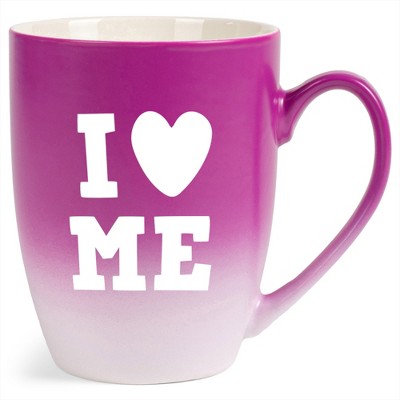Elanze Designs I Heart Me Two Toned Ombre Matte Pink and White 12 ounce Ceramic Stoneware Coffee Cup Mug