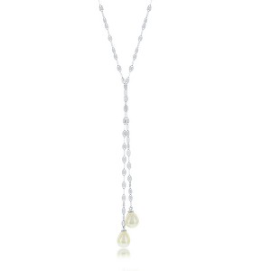 Bella Silver Sterling Silver High Polish Flat Mirror Chain with FWP Lariat Necklace - Silver - 16+2 Inch - 1 of 2