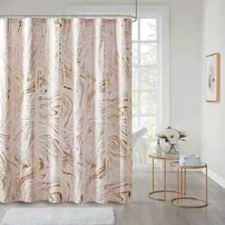 Vanessa Printed Marble Metallic Shower Curtain Blush/Gold